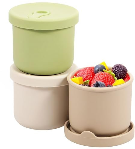 Ghshanog 3 Pack Food Storage Containers,Silicone Baby Lunch Box with Sealing Snack Cup Lid, Freezer Microwave Safe, 250ML Reusable Snack Jars for Kids, Infant, Toddler