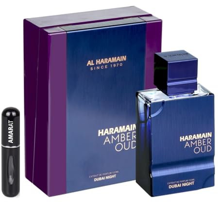 Perfume Amber Oud Dubai Night Eau de Parfum 100ml, Perfume Árabe Unisex de Larga Duración, Incluye Atomizador, Fragancia Oriental Amaderada con Notas de Azafrán, Rosa Búlgara y Ámbar (Dubai Night)