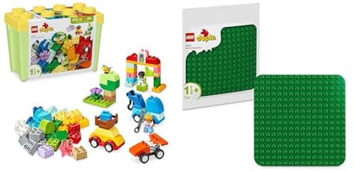 LEGO DUPLO Boîte de Briques Voitures et Camions Classiques + Plaque de Construction Verte Jouets d'Apprentissage pour Tout-Petits 10439 + 10460
