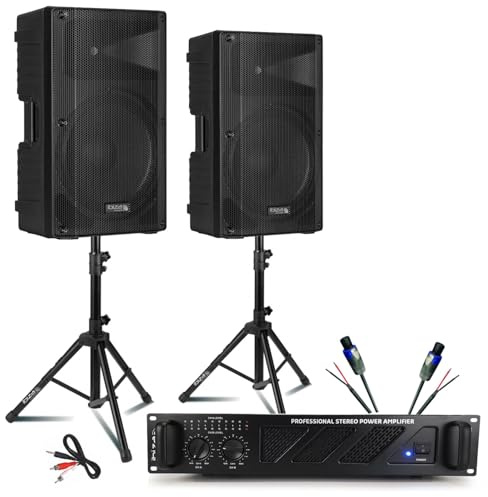Ibiza - DJ Ibiza 2 passive Lautsprecher XTK15-MKII 15 Zoll 600 W – Verstärker 2 x 800 W AMP1000-MKII – Standfüße – Kabel – Deejay Hochzeit