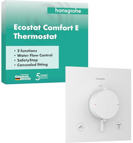 hansgrohe Ecostat Comfort E - Miscelatore termostatico incasso, Rubinetto termostatico con blocco di sicurezza (SafetyStop) a 40° C, Termostato quadrato, 2 utenze, bianco opaco, 33711700