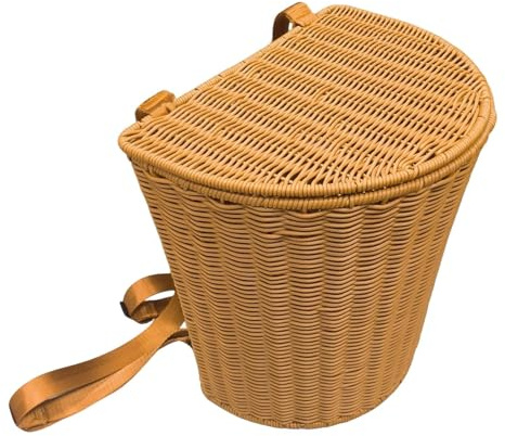 Kuntesetty PP Rustikaler Korb Rucksack mit Deckel, Geflochtener Wandkorb Handgefertigter Aufbewahrungskorb, Handgefertigter Korb, Vielseitig mit Schultergurten, 13.4x9.4x13.7 Zoll