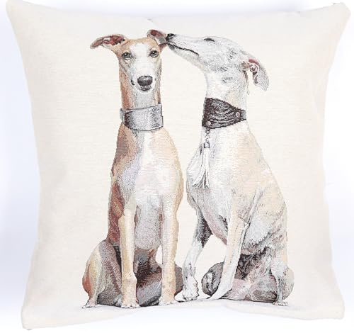 textile idea Kissenbezug 45x45 Gobelin, Deko Kissen mit Motiv, Kissenhülle, Dekokissen, Sofakissen - Whippets 1 STK.