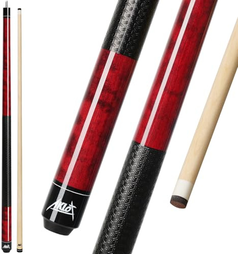 AKLOT Billardqueue 58 570g - Kanadischer Ahorn, 13mm Leder-Spitze, 3D-Anti-Rutsch-Griff, nahtloses Gelenk, langlebige 13 mm Lederspitze, Tisch-Billardstock für Erwachsene, Anfänger (Bordeauxrot 570g)