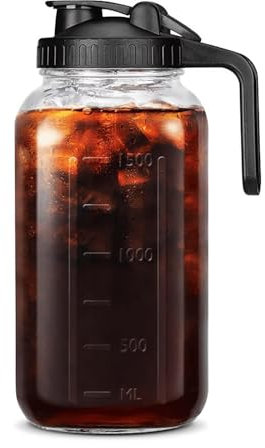 Uclac Jarras de vidrio con tapa, jarra de té de sol de 64 onzas, jarra de medio galón con tapa hermética de boca ancha para té helado, jugos