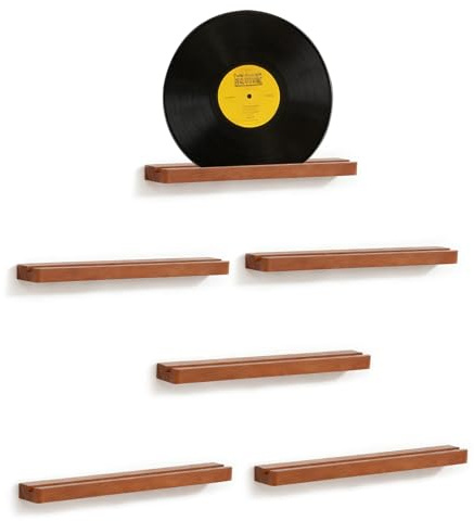 Sibosen 6 Stück Vinyl-Schallplattenregal Natur Holz Schallplatten-Wandhalterung schwebende Wandhalterung für Präsentation von CDs Kunstwerken Büchern Schallplatte(Braun)