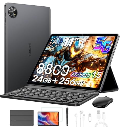 Blackview ZENO10 5G Tablet con Tastiera e Mouse,24GB+256GB/2TB Android 15,2K FHD+ Gaming Tablet 11 Pollici,Gemini Al,8800mAh,4G LTE 5G WiFi/PC Mode/Widevine L1/OTG/Protettiva+Penna intelligente, Nero