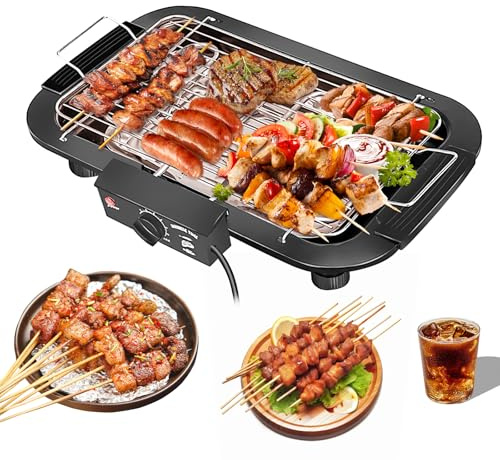 3000W Electric BBQ Grill, Electric Non-Stick Indoor/Outdoor Barbecue, Double tube High Power Portable Removable Stand Grill