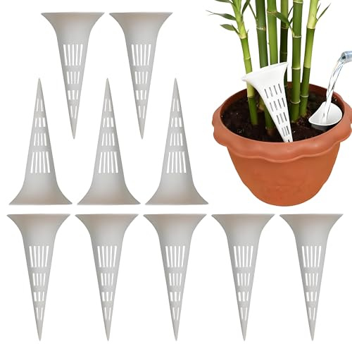 CHENNAN 10 Piezas Estacas de riego con múltiples Agujeros, Embudos de riego de raíces Profundas, Picos de riego de raíces aireación de raíces Mejorada, para Plantas y Flores en macetas (Blanco)