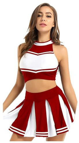 RuFengz Cheerleader Kostüm Damen Cheerleading Uniform Crop Tops Mit Faltenrock Faschingskostüme Damen Cheerleader-Kostüm Football Cheerleader Outfit Sexy Karneval Kostüm
