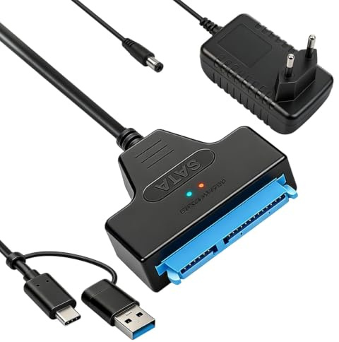 Aivane Cable SATA to USB 3.0 5Gbps pour Adaptateur SSD/HDD 2,5 et 3,5 | SATA USB Convertisseur avec Adaptateur Secteur 12V, Compatible avec Disque dur Externes et Internes, Windows, Linux, Mac