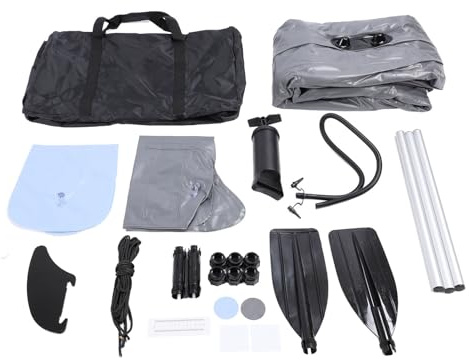 1-Personen- aufblasbares Kajak-Set, aufblasbares Kanu aus UV-beständigem PVC, aufblasbares Kajak mit Fester Bodenplatte und Stehfunktion, inklusive Handpumpe, Paddel und Aufbewahru (Blau)