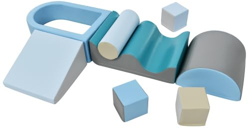 Lot de 9 blocs de construction en mousse, avec piscine à balles, grands blocs de construction souples pour enfants, cadre d'escalade avec toboggan et piscine à balles, jouets d'intérieur, cubes de