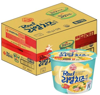 Ottogi Real Cheese Ramen Bowls, 12 x 120g, Creamy Korean Instant Noodles with Cheese Broth, Authentic Korean Style Quick Cook Cup Noodles for Snacks & Light Meals