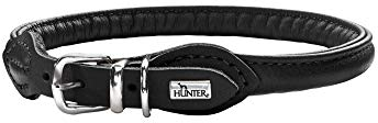 HUNTER Hundehalsband ROUND & SOFT, Farbe: schwarz, weiches Rindnappaleder, reißfeste Nyloneinlage, fellschonend & rundgenäht, Größe: 50