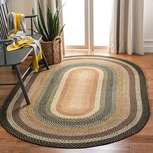 SAFAVIEH Washable Rug Outdoor Braided Collection - 4' x 6' Oval, Multi, Handmade & Reversible, Non-Shedding & Easy to Clean, Ideal for Patio, Backyard, Mudroom (BRD308A)