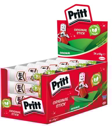 Pritt Glue Stick, Safe & Child-Friendly Craft Glue for Arts & Crafts Activities, Strong-Hold adhesive for School & Office Supplies, 24 x 43 g Pritt Stick