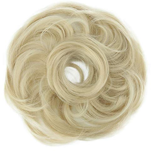 CAISHA Haargummi Bella Hochsteckfrisuren Haarteil Hochzeitfrisuren Voluminös Leicht Gewellt Hitzebeständige Kunstfaser DM17cm Hellblond Mix G17B