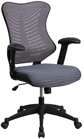 Flash Furniture Designer-Chefsessel, hohe Rückenlehne, graues Netzmaterial, drehbarer, ergonomischer Bürostuhl mit verstellbaren Armlehnen, Stahl, grau, 64 x 65 x 109 cm