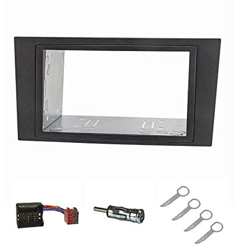 tomzz Audio 2415-118 Doppel DIN Radioblende Set kompatibel mit Ford Mondeo MK3 Facelift dunkelgraumetallic mit Einbaukit Quadlockadapter ISO Antennenadapter ISO DIN Entriegelungsbügel