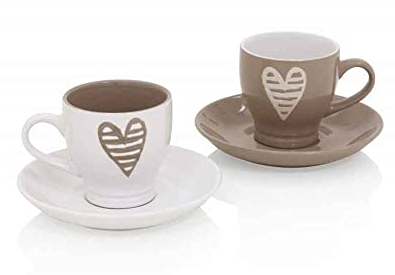 Brandani 55676, tazzina caffe Batticuore colore tortora e avorio set 2 pezzi in stoneware, 90 ml