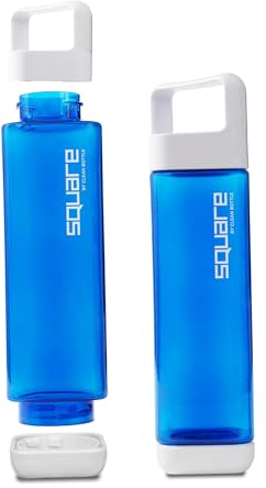 Clean Bottle Square Trinkflasche, 740ml, BPA-frei, blau, von beiden Seiten aufschraubbar, auslaufsicher, spülmaschinengeeignet, perfekt für Sport und Freizeit