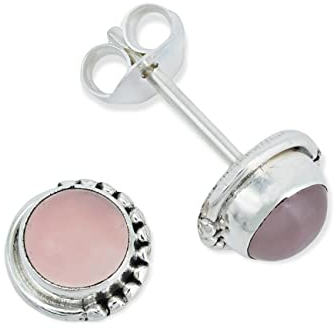 Ohrstecker 925 Silber Rosenquarz rosa Stein Edelstein Ohrringe echt Silber Damen Sterling Silber Stecker Geschenk(MOS-028-07)