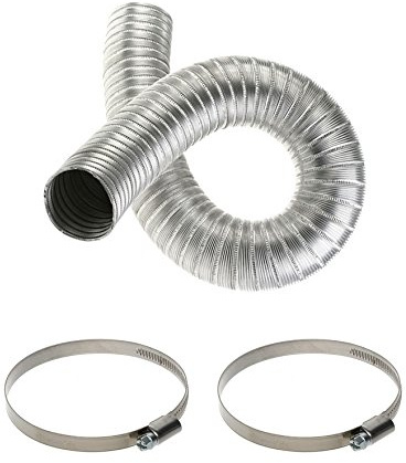 Ducting Aluminium Hose with Two Clips - Flexible Duct Pipe with 2 Clamps - Extractor Fan Tube with 2 Bands (140mm)