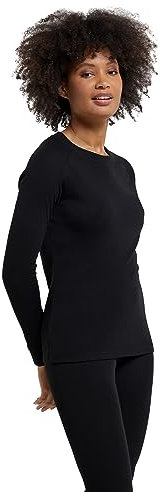 Mountain Warehouse Talus Womens Long Sleeves Baselayer Top - Thermal Underwear, Lightweight, Breathable, Warm & Easy Care - Autumn, Winter & Outdoors Black (Round Neck) Women's Size 22