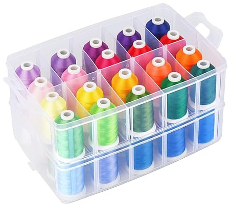 Simthread 40WT Embroidery Thread Kit, 40 Colours, 500M Each with Box | Forty 40WT polyester thread colours, 500M/550Yds each, with an adjustable 2-layer organiser box and useful accessories.