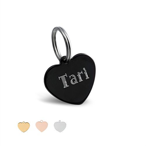 Hundemarke mit Gravur Edelstahl ID Tag Herz Erkennungsmarke Adressanhänger (Schwarz,L)
