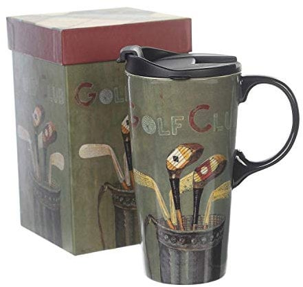 Topadorn Kaffeetasse aus Keramik mit Deckel, 500 ml, Golf