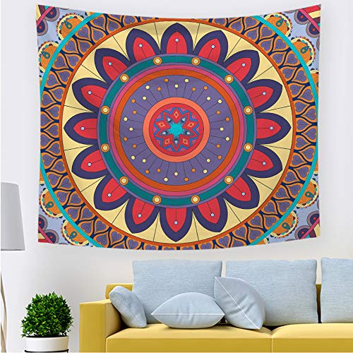 Odot Mandala Wandteppich Wandtuch Wandbehang, Exotisch Nationaler Stil Indien Psychedelisch Tapisserie Tischdecke Meditation Strandtuch fit Zuhause Wanddekorationen (150x200cm,Gelb)