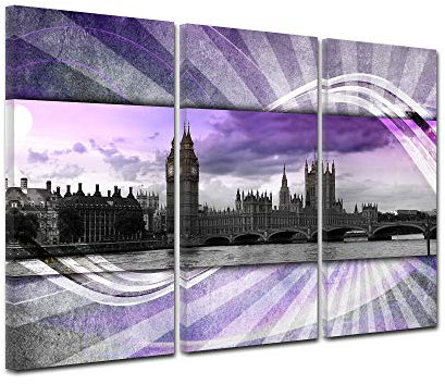 DECLINA, Quadro Decorativo da Parete per Soggiorno, Tela Stampata, Motivo: Londra, 120 x 80 cm, Colore: Viola