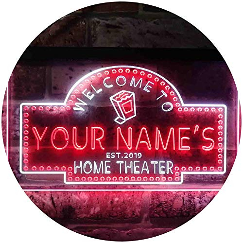 Personalized Your Name Est Year Theme Home Theater Cinema Dual Color LED Barlicht Neonlicht Lichtwerbung Neon Sign Weiß & Rot 300 x 210mm st6s32-ph2-tm-wr