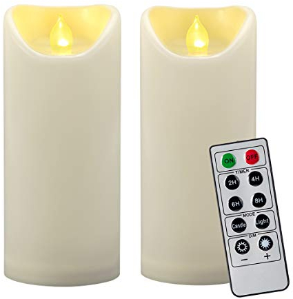 LED-Stumpenkerzen, 17,8 cm, wasserdicht, flammenlos, mit Fernbedienung und Timer, groß, flackernd, elektrisch,Kunststoff, künstliche Kerzen für draußen, Terrasse,Kamin, Dekoration, 2 Stück