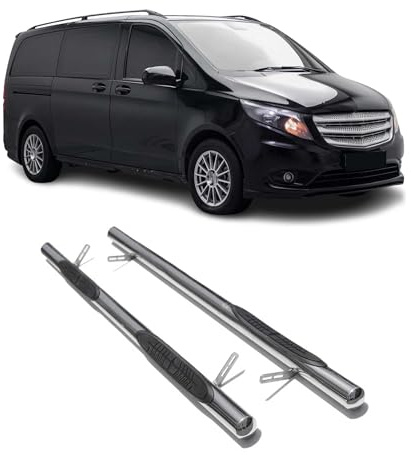 OMAC Stahl Trittbretter Schwellerrohre kompatibel mit Mercedes Vito W447 2014-26 L1/L2 Edelstahl