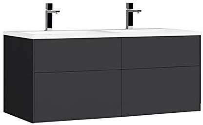 StoneArt Badmöbel Set mit Mineralguss Waschbecken und Unterschrank Waschtisch als Einzel- oder Doppelwaschbecken mit Unterschrank ohne Armaturen Venice VE-1200-II dunkelgrau 120cm