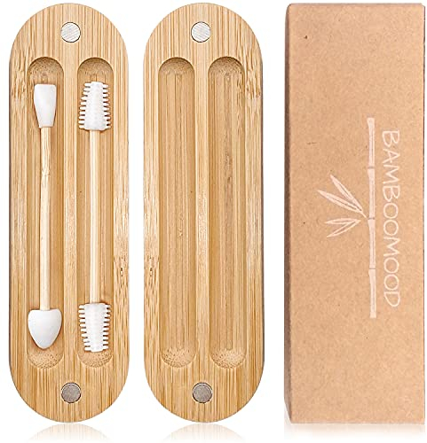 Reusable Cotton Buds for Ears Set with Travel Magnetic Bamboo Case | Washable Swabs | Make up Remover from Bamboomood