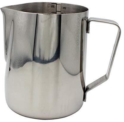 Abcsea 1 Stück Milchschaumkrug, Pitcher Krug Edelstahl, Schaumbecher für Kaffee und Latte Art, Schäumende Milch, Silber 600ml/20oz