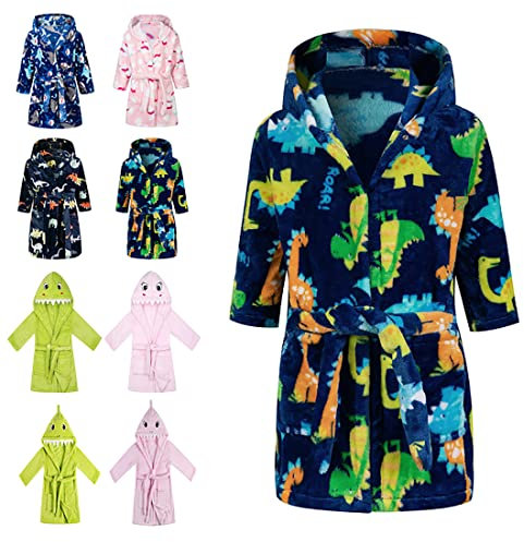 Lodunsyr Accappatoio e Vestaglie Blu Dinosauro Morbido Bambine Ragazze Accappatoi Per Bambini Ragazzi Pigiami Regali Accappatoio Bambina Bambino Cappuccio Vestaglia 2-9 Anni