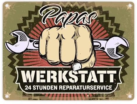 Papas Werkstatt Metallschild im rostigen Retrolook