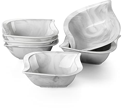 MALACASA, Series Elvira, 6-Piece 5.75 Bowls Marble Grey Porcelain Cereal Bowl Dessert Bowl Rice Bowl (14.5 x 14.5 x 6CM), Service for 12 …