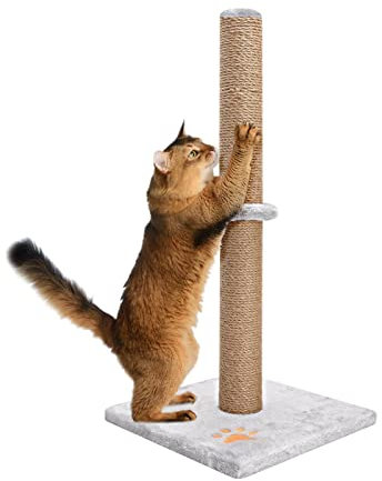 Youyijia 2-Tier Cat Scratching Post 30X30X62CM Vertical Full Scratcher Sisal Cat Tree with Carpet Covered Heavy Base Natural Sisal Cats Activity Center Vertial Tree for Kittens and Adult Cats (Gray)