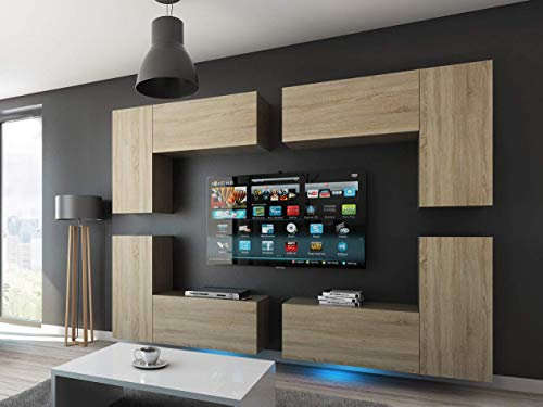 Furnitech Wohnwand Wohnzimmer | Wohnzimmer Möbel mit LED RGB - 16 Farben | Hängend Wohnwand Modern | Wohnzimmer Schrankwand mit Regale und TV Schrank (Future C20_M_S_4 1A)