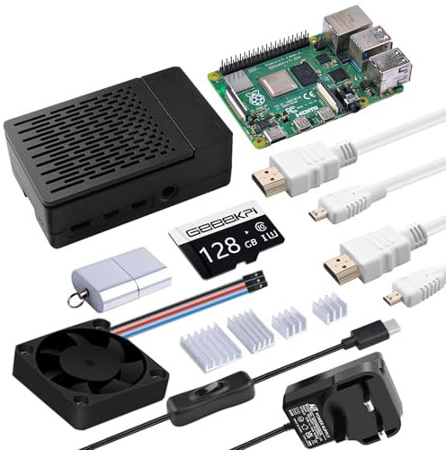 GeeekPi Starter-Set für Raspberry Pi 4 8 GB, inklusive Pi 4 8 GB RAM-Board, 128 GB SD-Karte und Kartenleser, ABS-Gehäuse mit PWM-Lüfter, 5 V 3,6 A Netzteil mit An-/Aus-Schalter, 2 Stück 4K-HDMI-Kabel