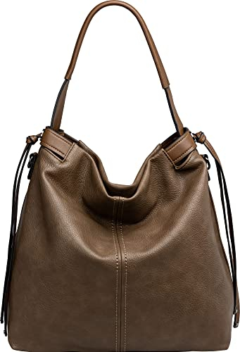 Caspar TS1072 große Damen XL Schultertasche, Farbe:khaki, Accessoires One Size:One Size