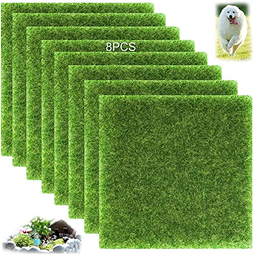 8 Pièces Tapis de Gazon Artificiel, Tapis de Gazon Artificiel Féerique Réaliste pour Pelouse Miniature, Pelouse pour Chien de Jardin d'Aspect Naturel et Réaliste (15 * 15cm)