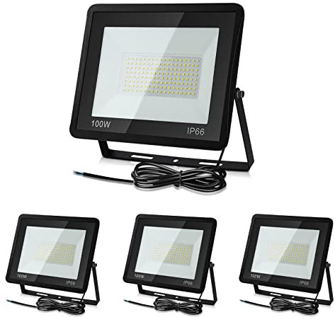 Izrielar Faretto LED da Esterno 100W, 4 Proiettore LED 3000K Applique da Parete Bianco Caldo Illuminazione Esterna Interno, Super Luminoso 8500LM Impermeabile IP66 per la Decorazione del Cortile