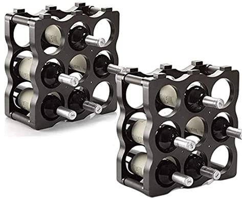 AC - Pack de 2 Botelleros Modulares para 9 Botellas Cada 1, Color Aleatorio, Soporte de plástico apilable para Botellas de Vino, champán, estantería, Organizador de Bebidas. (34,5 x 35,5 x 17 cm)